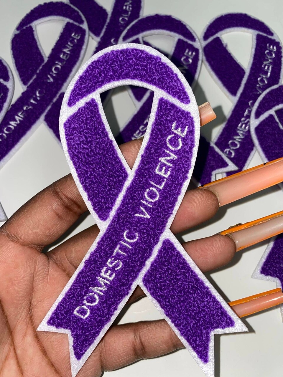 Domestic Violence: "Purple Chenille" Awareness Ribbon Patch, Iron or Sew-on, 5.5" inches